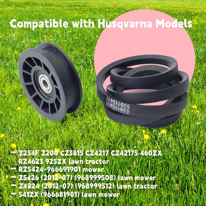 GLOXTED 539110311 & 539110411 Drive Idler Pulley and Belt Kit Replacement for Husqvarna Z254F Lawn Mower, Replace 607163 14259 12400 - Image 5